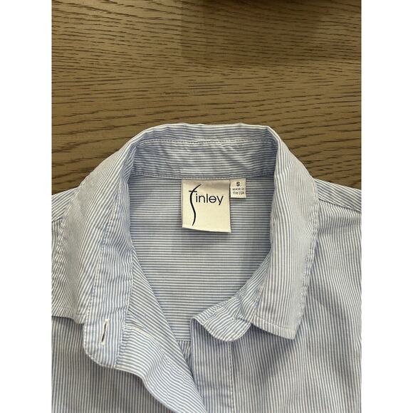 FINLEY Jenna Tunic Blouse Blue White Stripe Tiered Ruffle Button Up Top Small - Picture 6 of 6